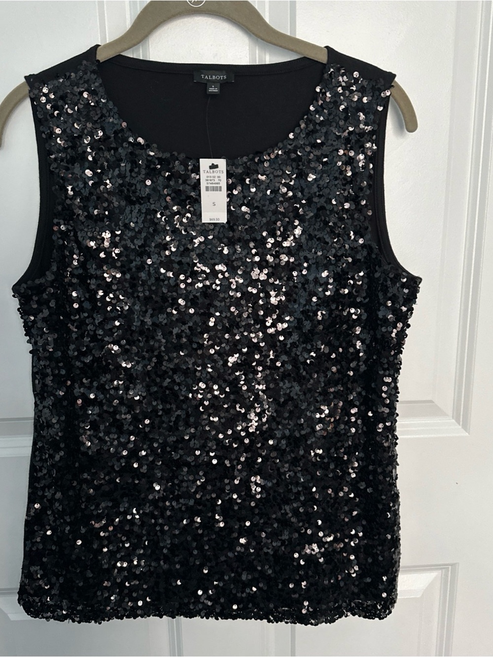 Talbots Women’s Sequin Shell Top Black Sz S NWT
